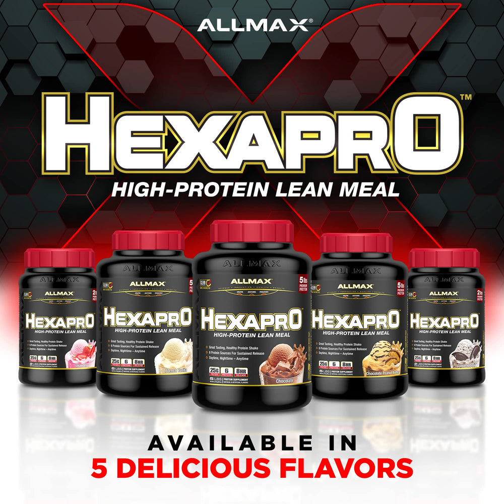 ALLMAX HEXAPRO chocolate 8-hour release timeline concept indicating steady delivery.