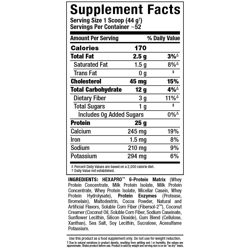 ALLMAX HEXAPRO chocolate zero sugar badge on packaging.