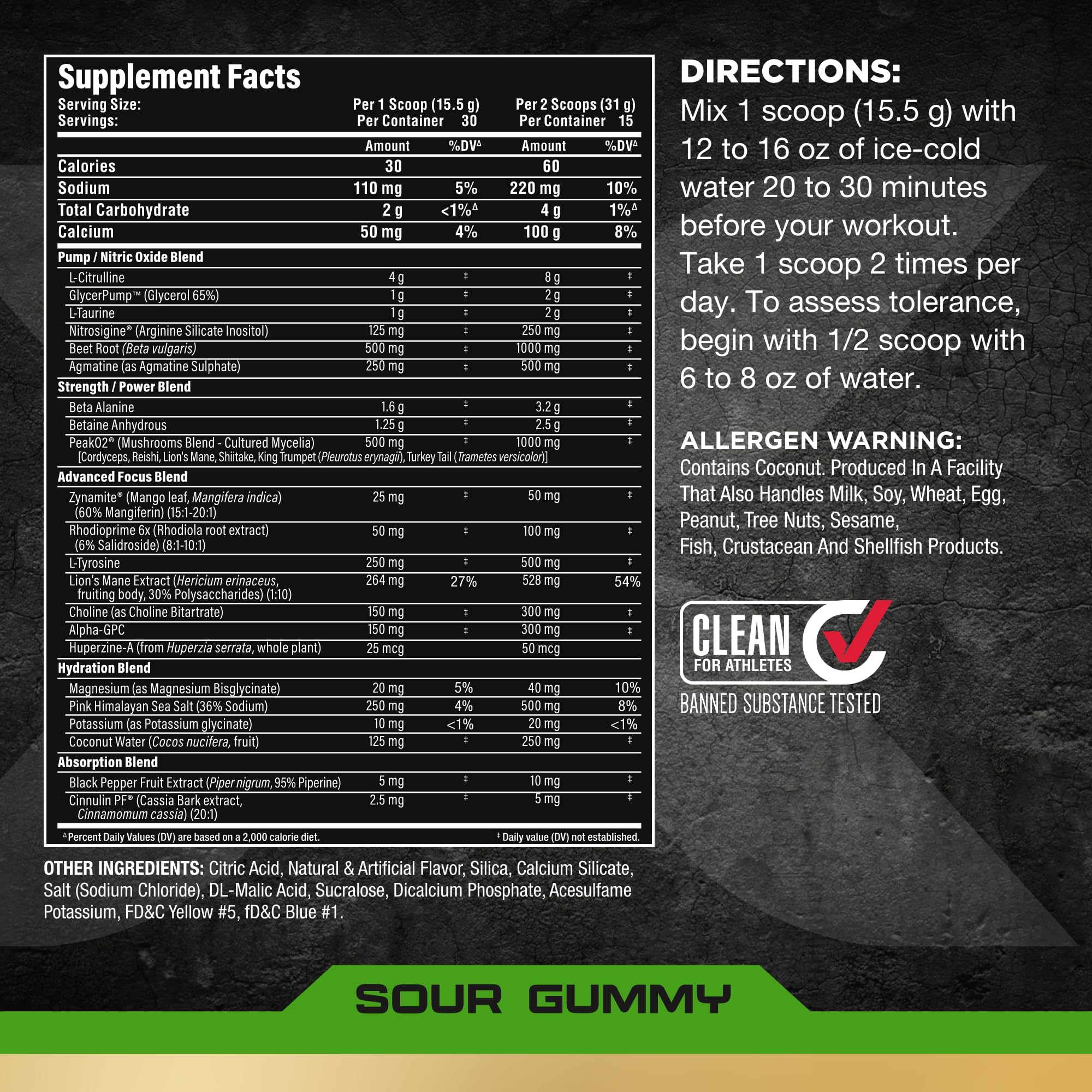 ALLMAX Impact Pump Xtreme tub back highlights ingredients and stimulant-free formula for focused training.