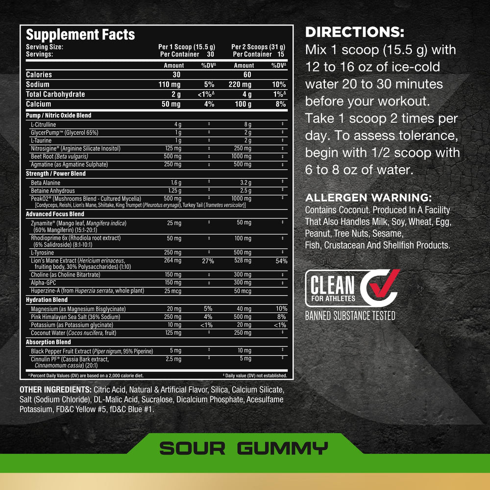 ALLMAX Impact Pump Xtreme tub back highlights ingredients and stimulant-free formula for focused training.