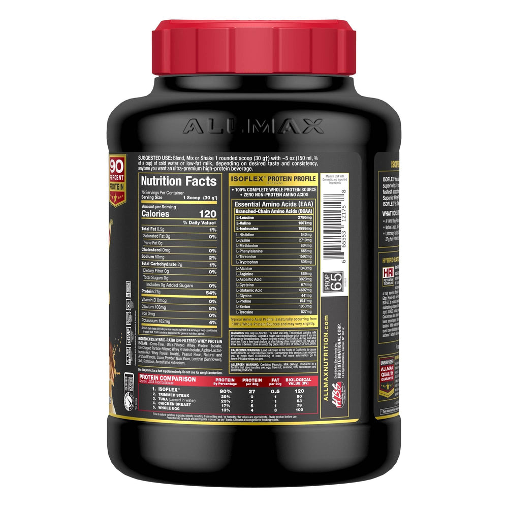 ALLMAX ISOFLEX chocolate peanut butter powder close-up showing texture