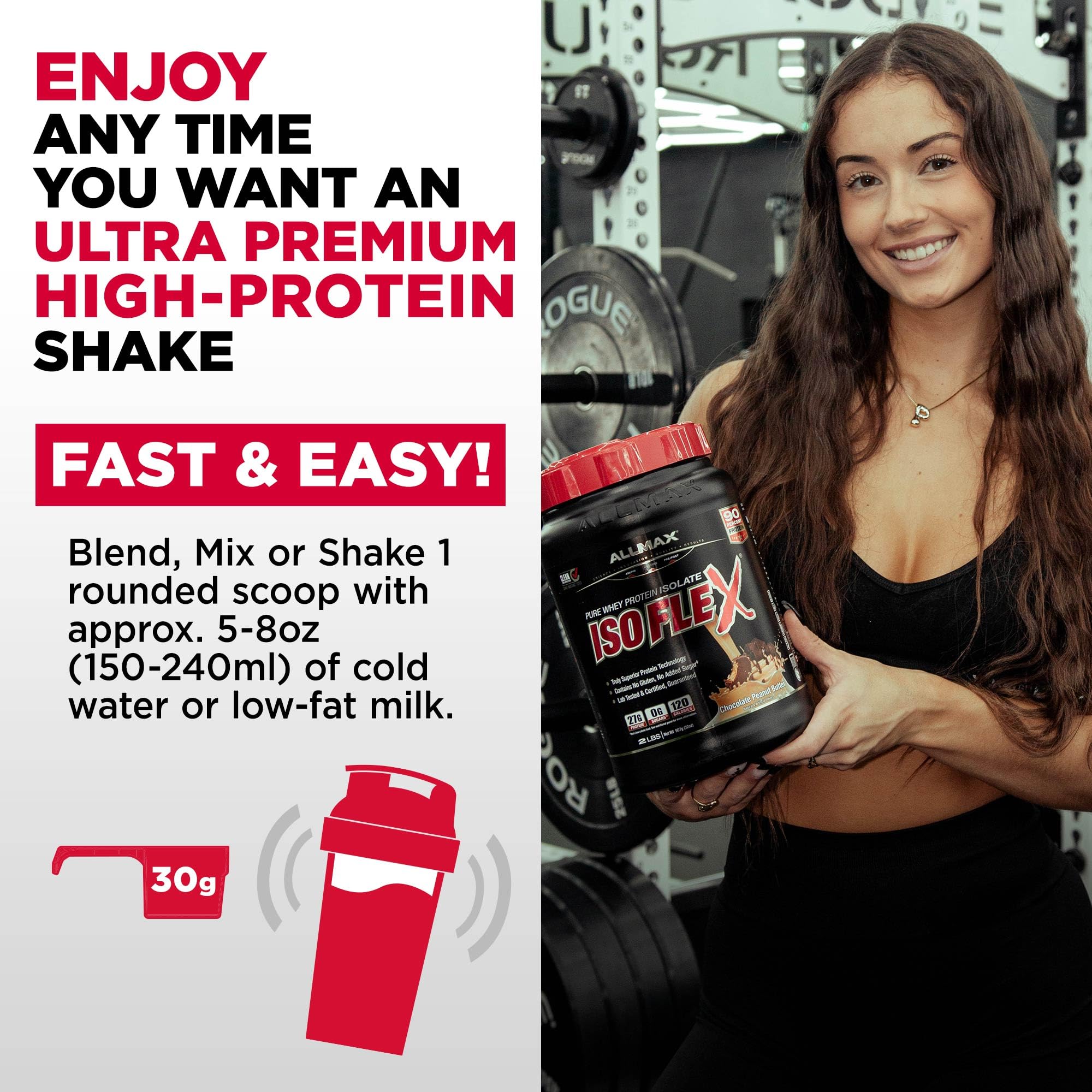 AllMax ISOFLEX ingredient panel highlights whey isolate quality.