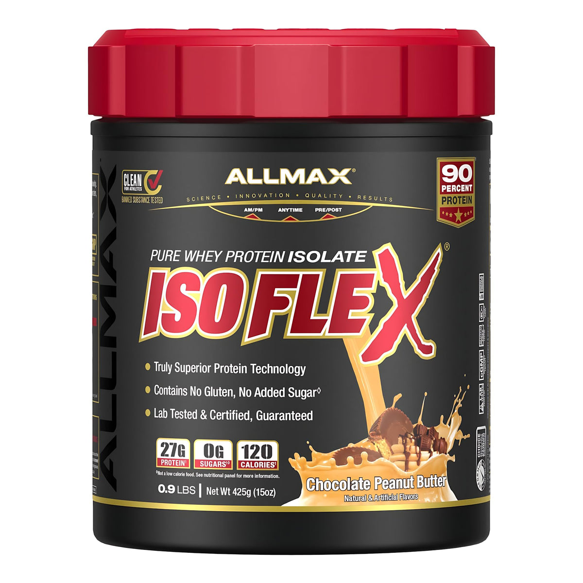 ALLMAX ISOFLEX bottle with chocolate peanut butter flavor for post-workout recovery