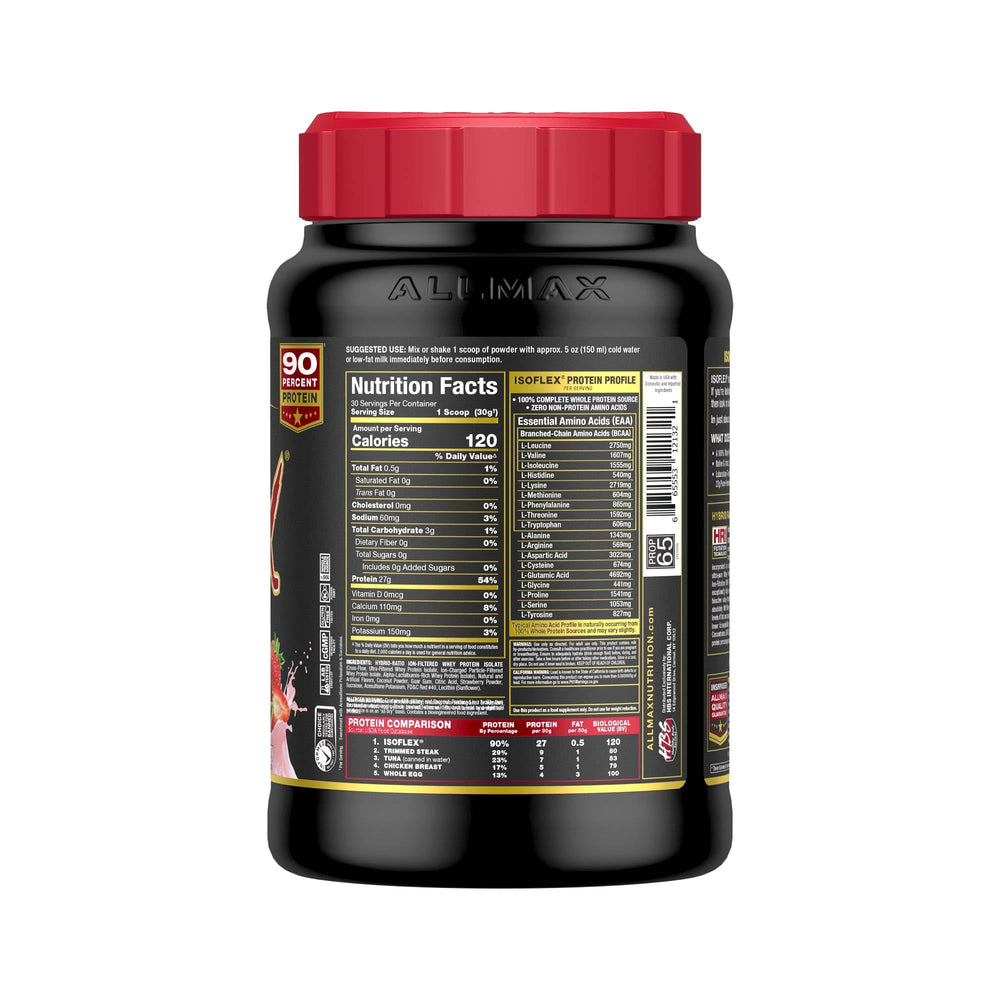 ALLMAX ISOFLEX scoop in bowl demonstrates serving size for quick protein boosts