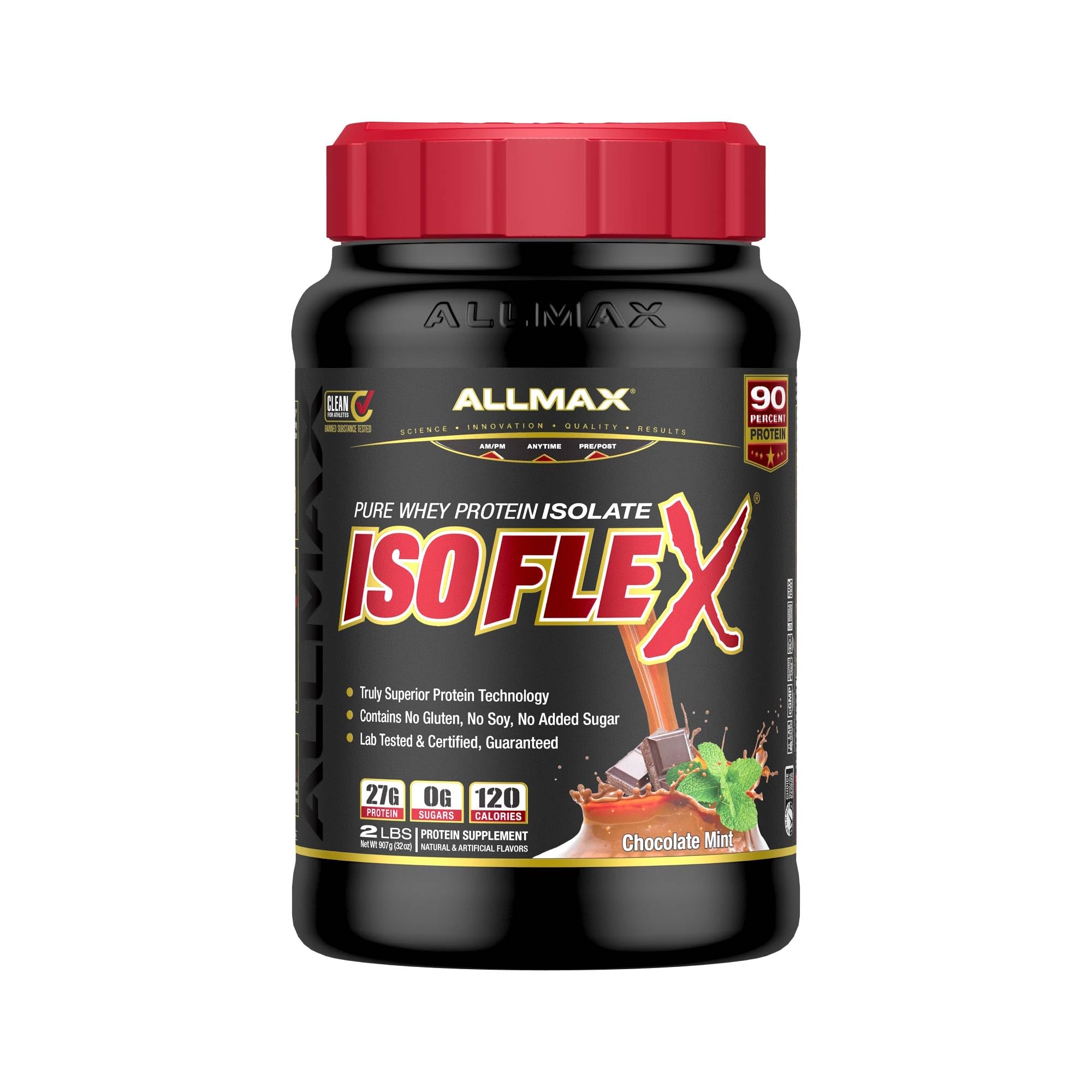 ALLMAX ISOFLEX 2lb canister front showcases premium protein for recovery