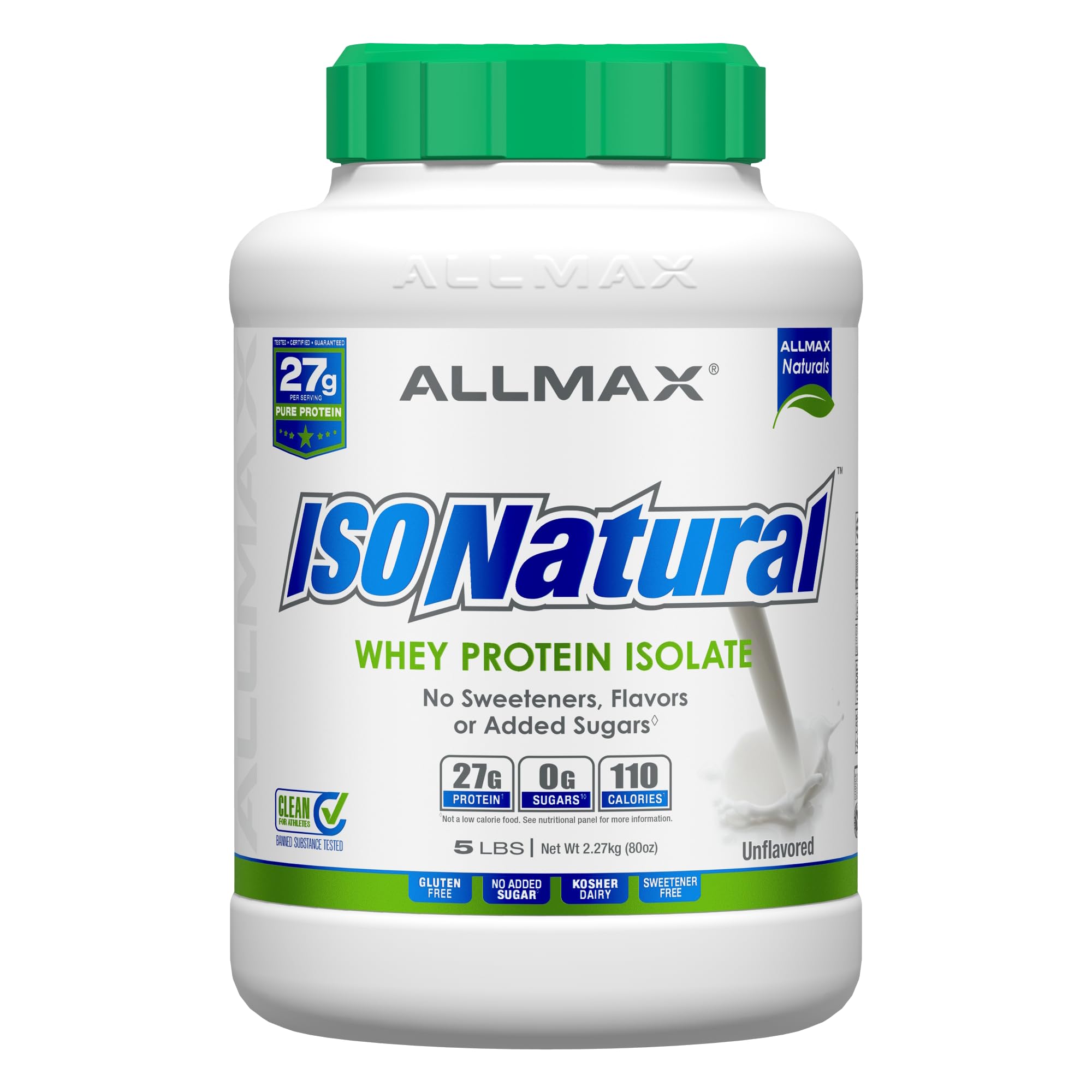 ALLMAX ISONATURAL bottle shows natural whey protein isolate for daily protein.