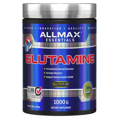 ALLMAX L-Glutamine bottle with scoop for post-workout recovery