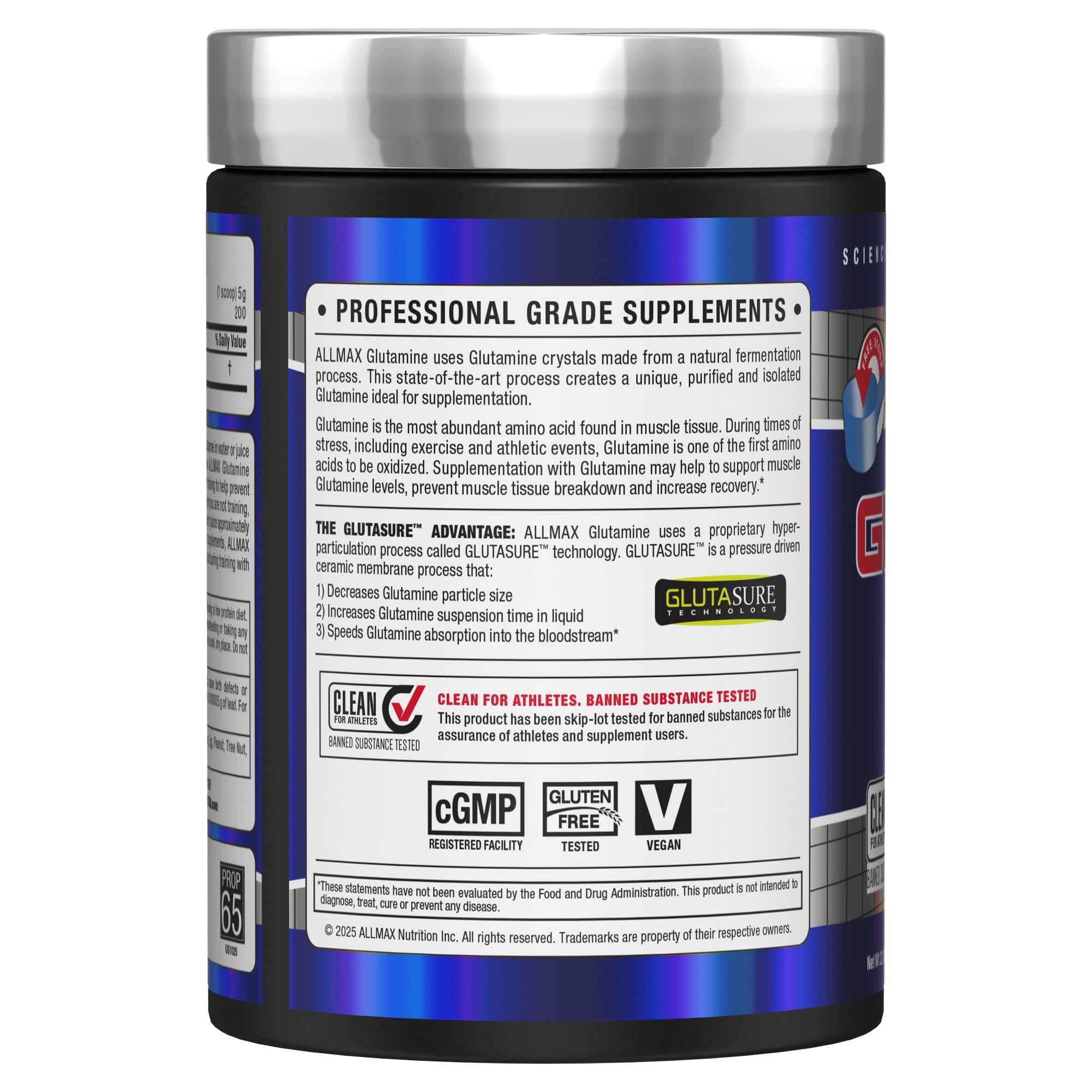 ALLMAX L-Glutamine being poured into glass for quick hydration