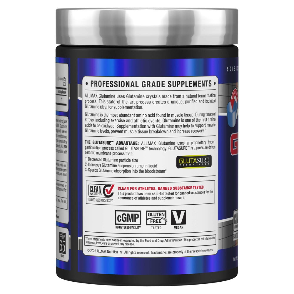ALLMAX L-Glutamine being poured into glass for quick hydration