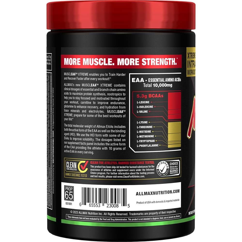 Allmax MuscleAA Xtreme bottle close-up with label visible supports hydration and recovery