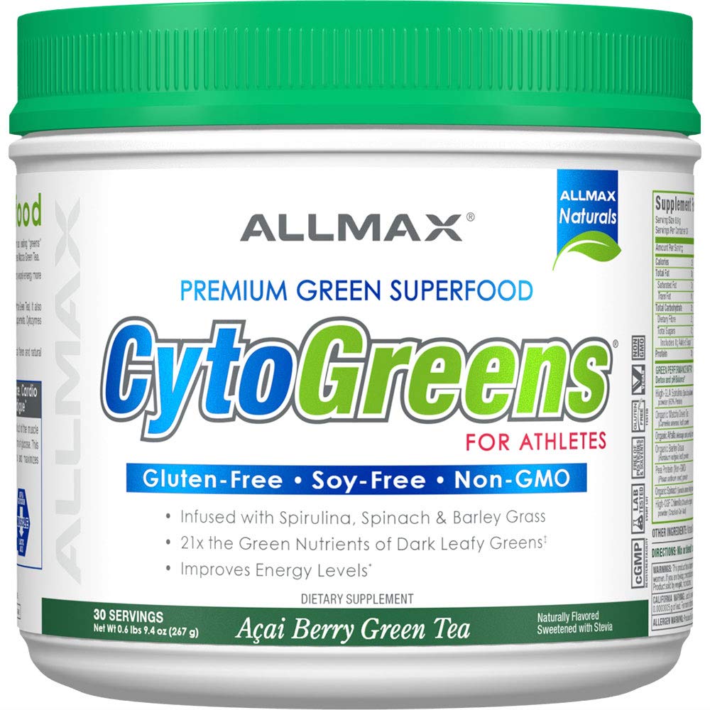 AllMax Naturals CYTO-Greens bottle pour for a quick daily greens boost