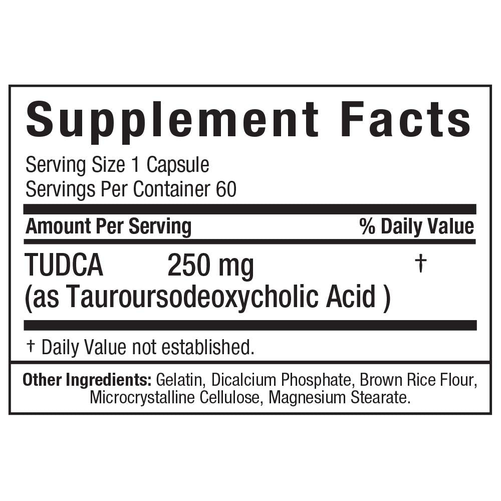 ALLMAX TUDCA+ daily-dose illustration shows two capsules per day.