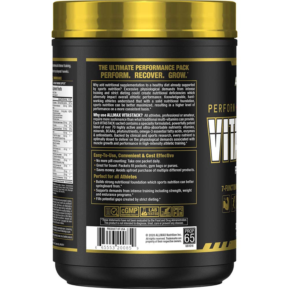 AllMax Vitastack pills close-up highlighting the nine-pill daily stack for nutrition