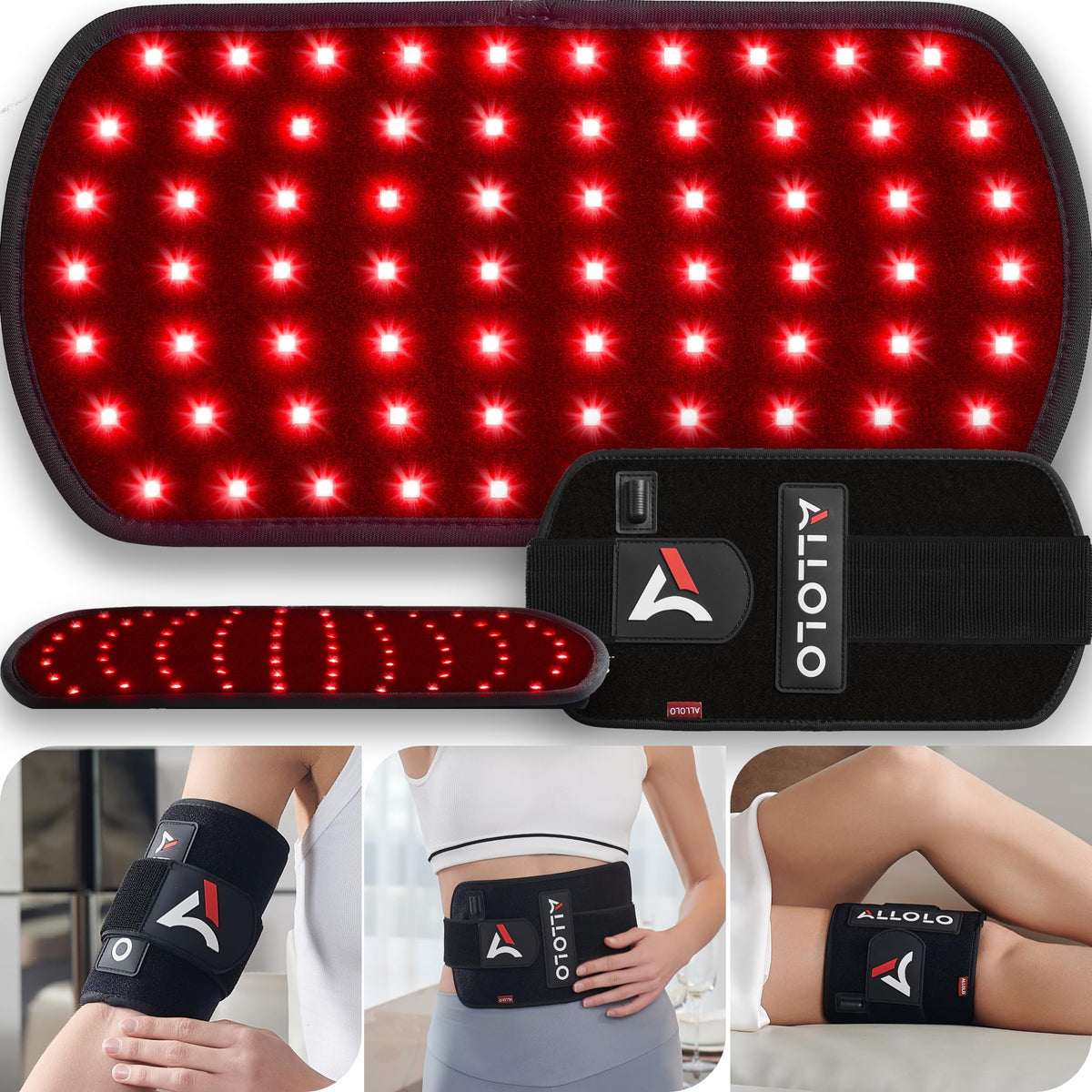 ALLOLO red light therapy belt on back area for targeted light coverage.