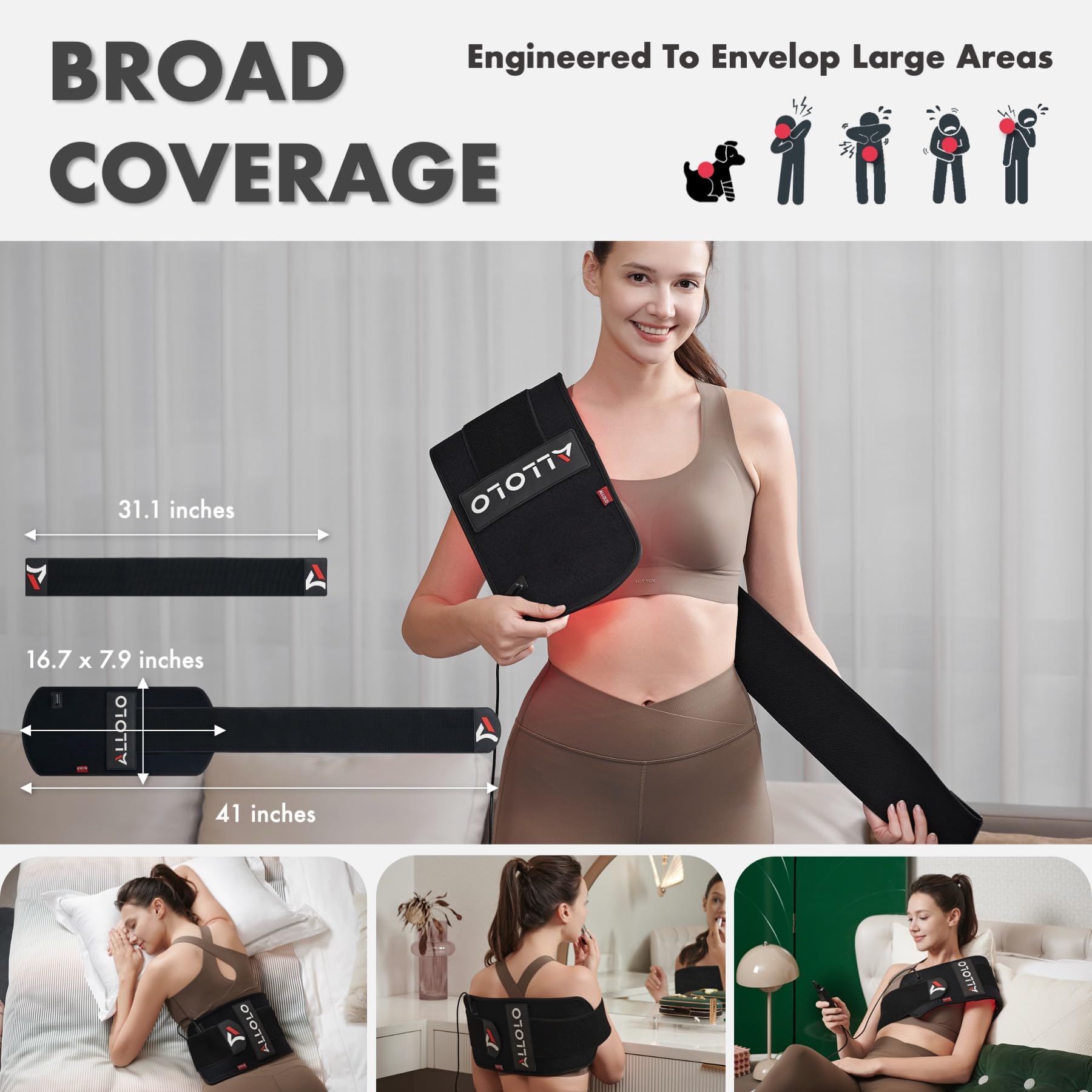 ALLOLO belt powered by USB, compatible with power banks or wall adapters