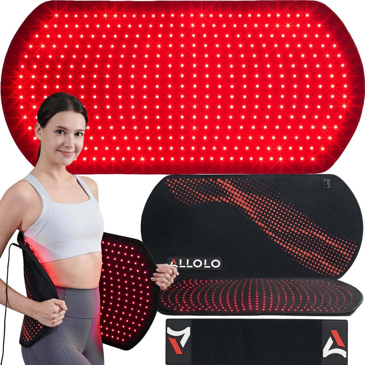 Allolo red light therapy pad showing full body coverage for back and torso use