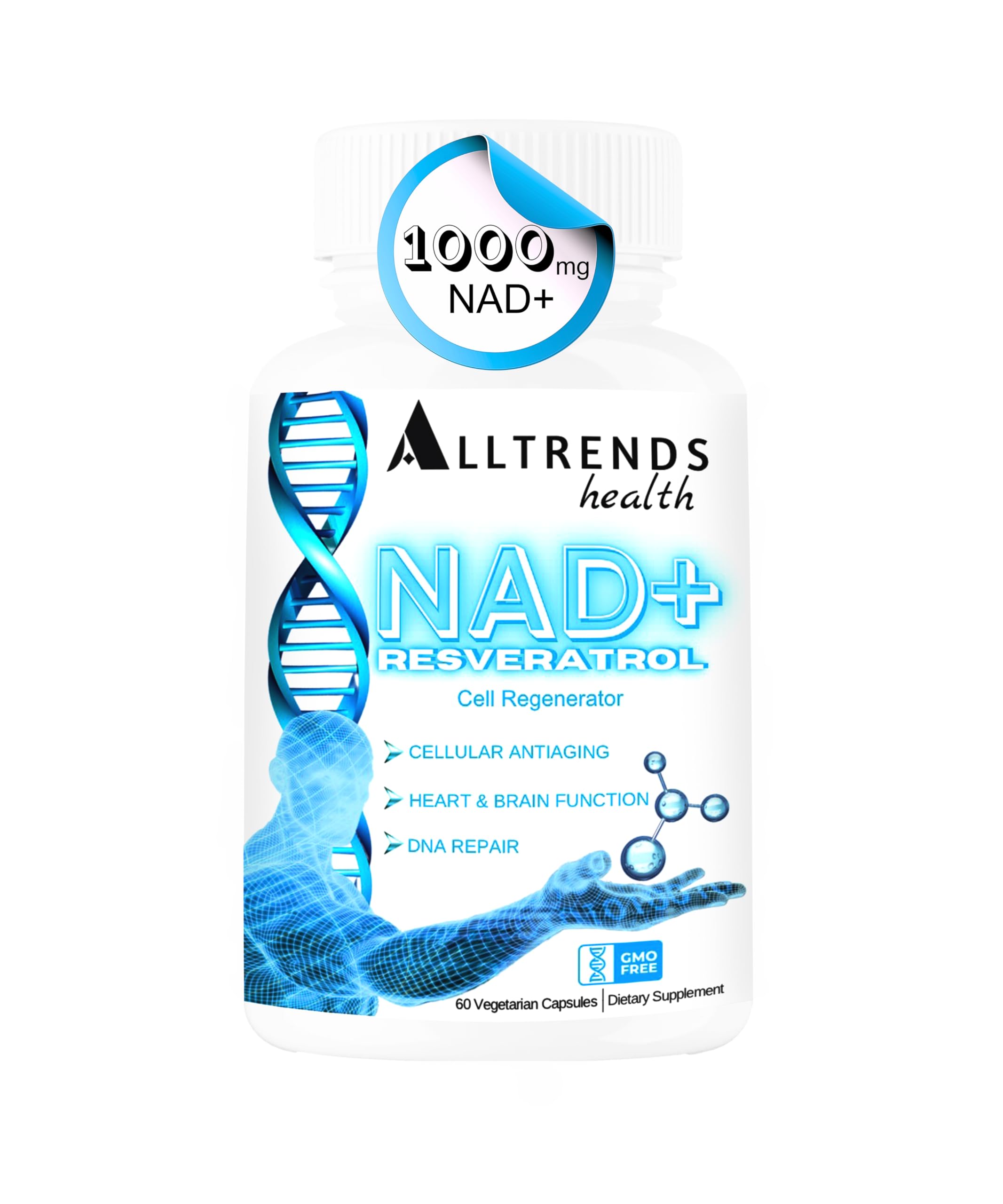 AllTrends Health NAD supplement bottle with 1000mg NAD for daily energy support.