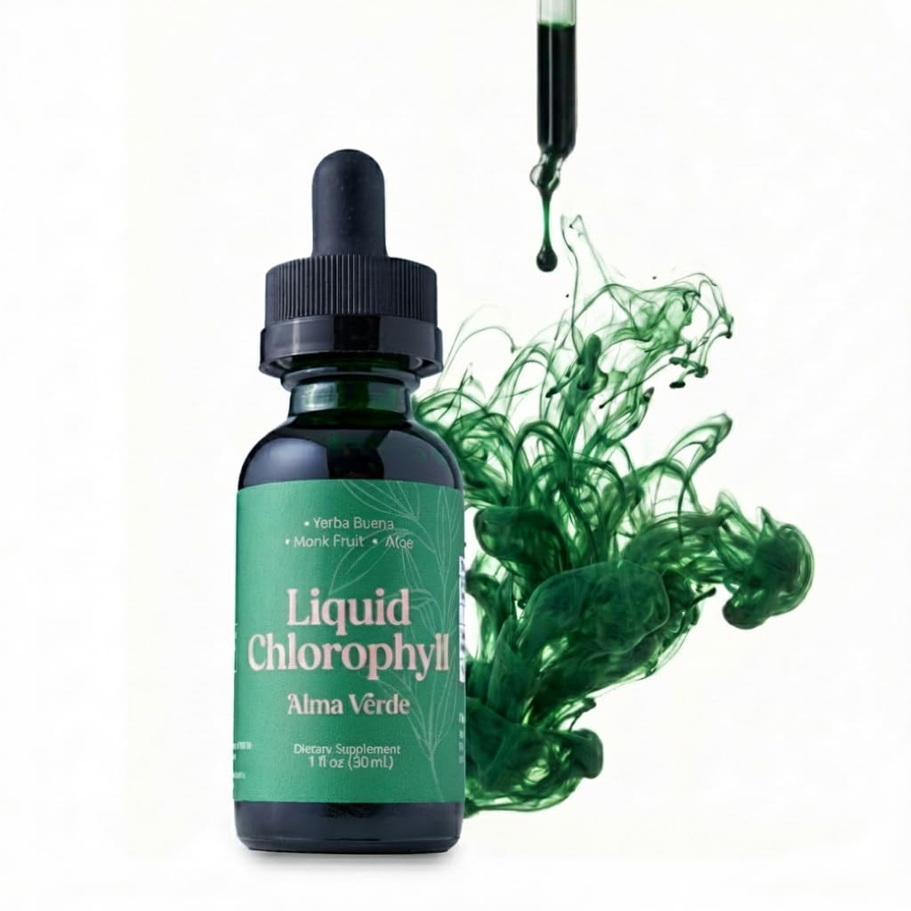 Alma Verde liquid chlorophyll drops bottle for daily natural freshness and body odor control.