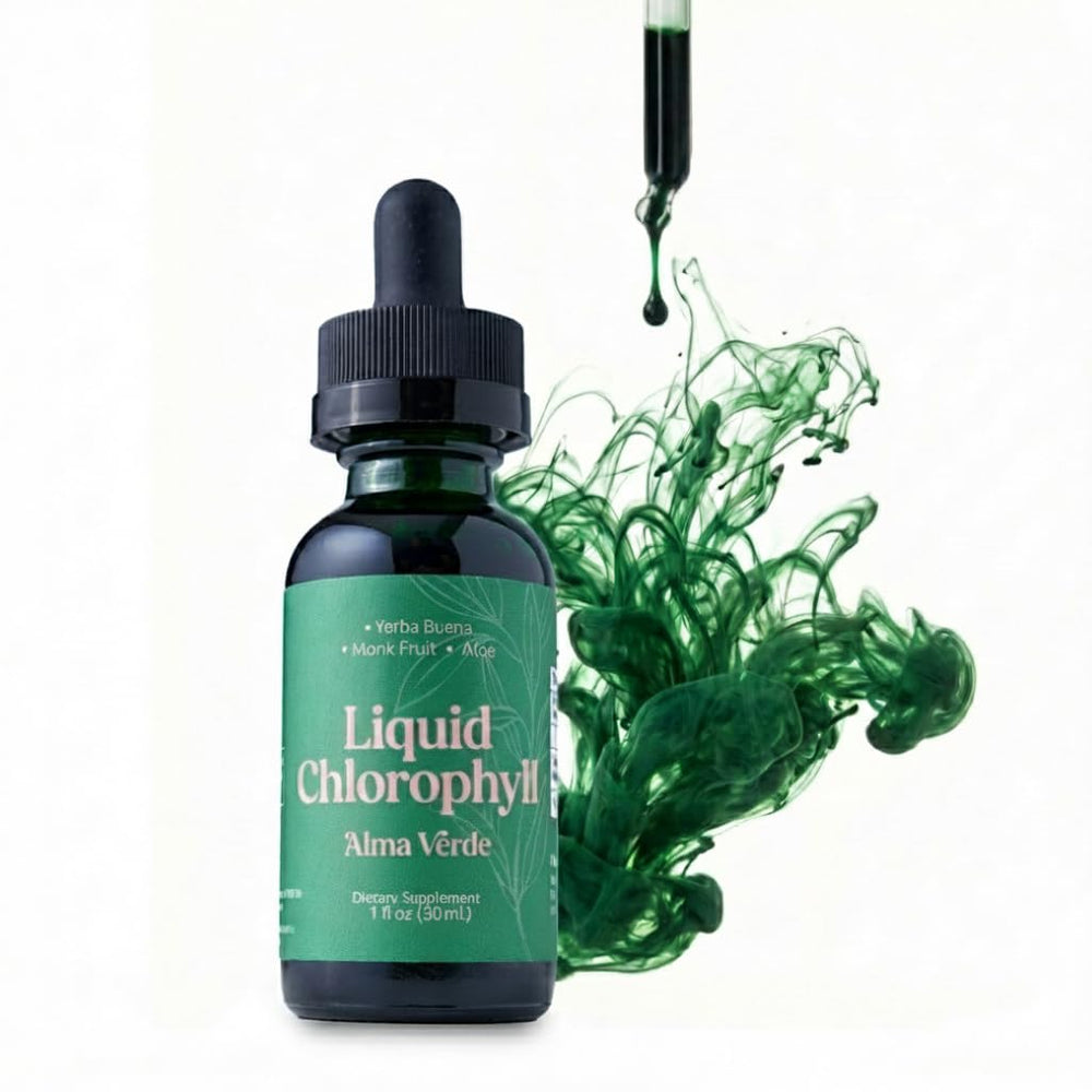 Alma Verde liquid chlorophyll drops bottle for daily natural freshness and body odor control.