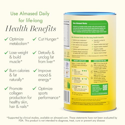 Almased protein scoop showing portion control for precise mixing.
