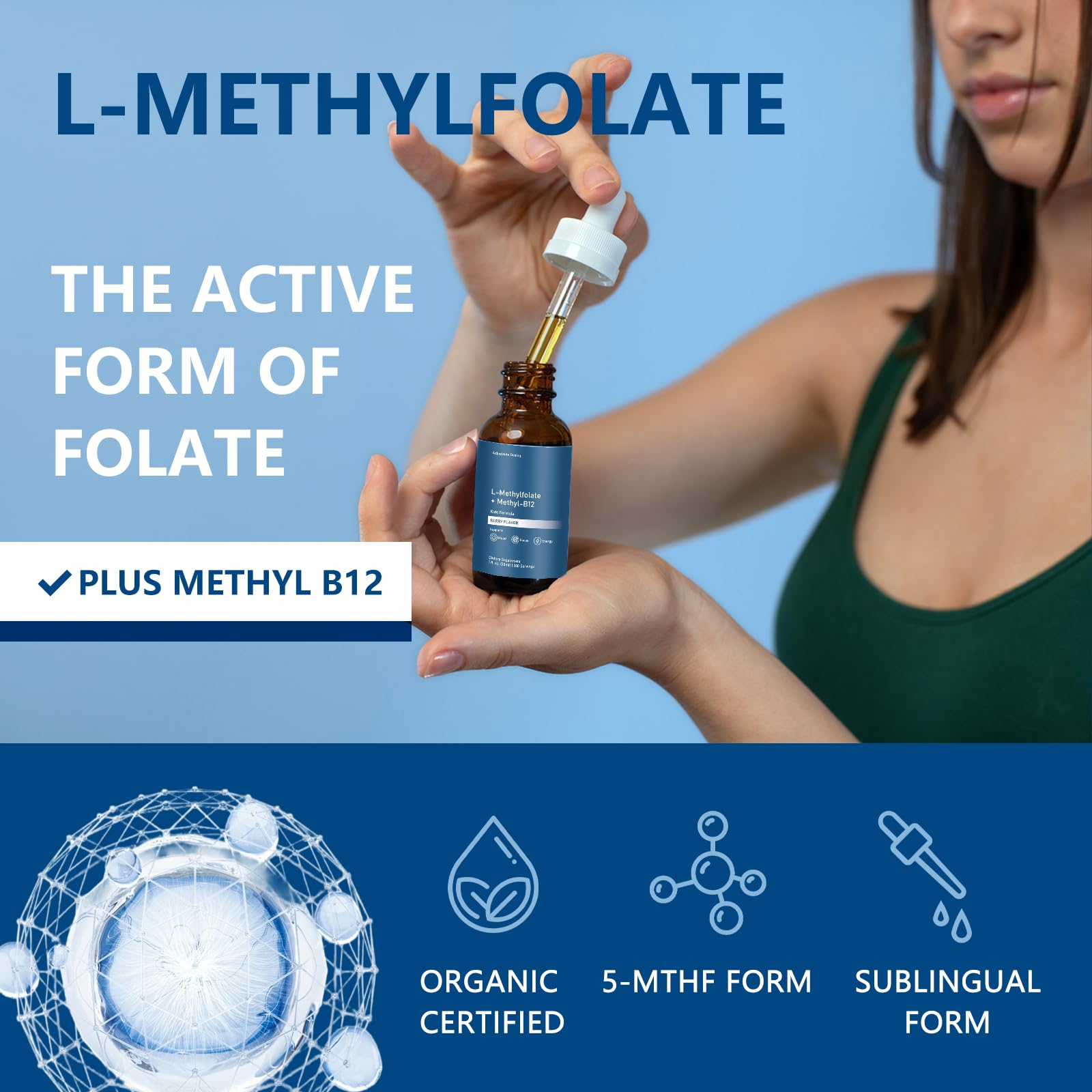 alming co neup liquid drops close-up highlighting high-strength folate and B12 support