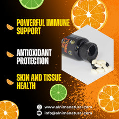 ALNIMA Vitamin C with bioflavonoids bottle-shot highlights potential antioxidant benefits for daily wellness.
