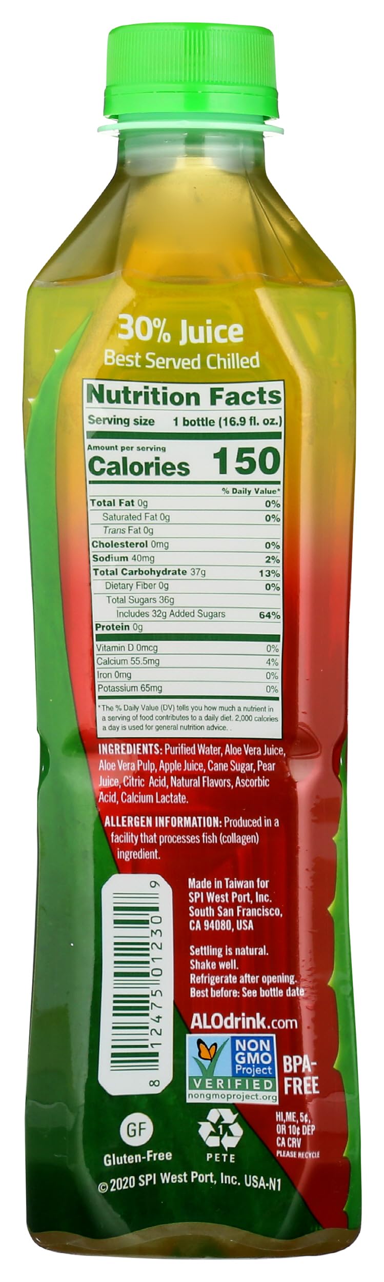 ALO bottle served chilled, crisp Fuji Apple flavor with aloe