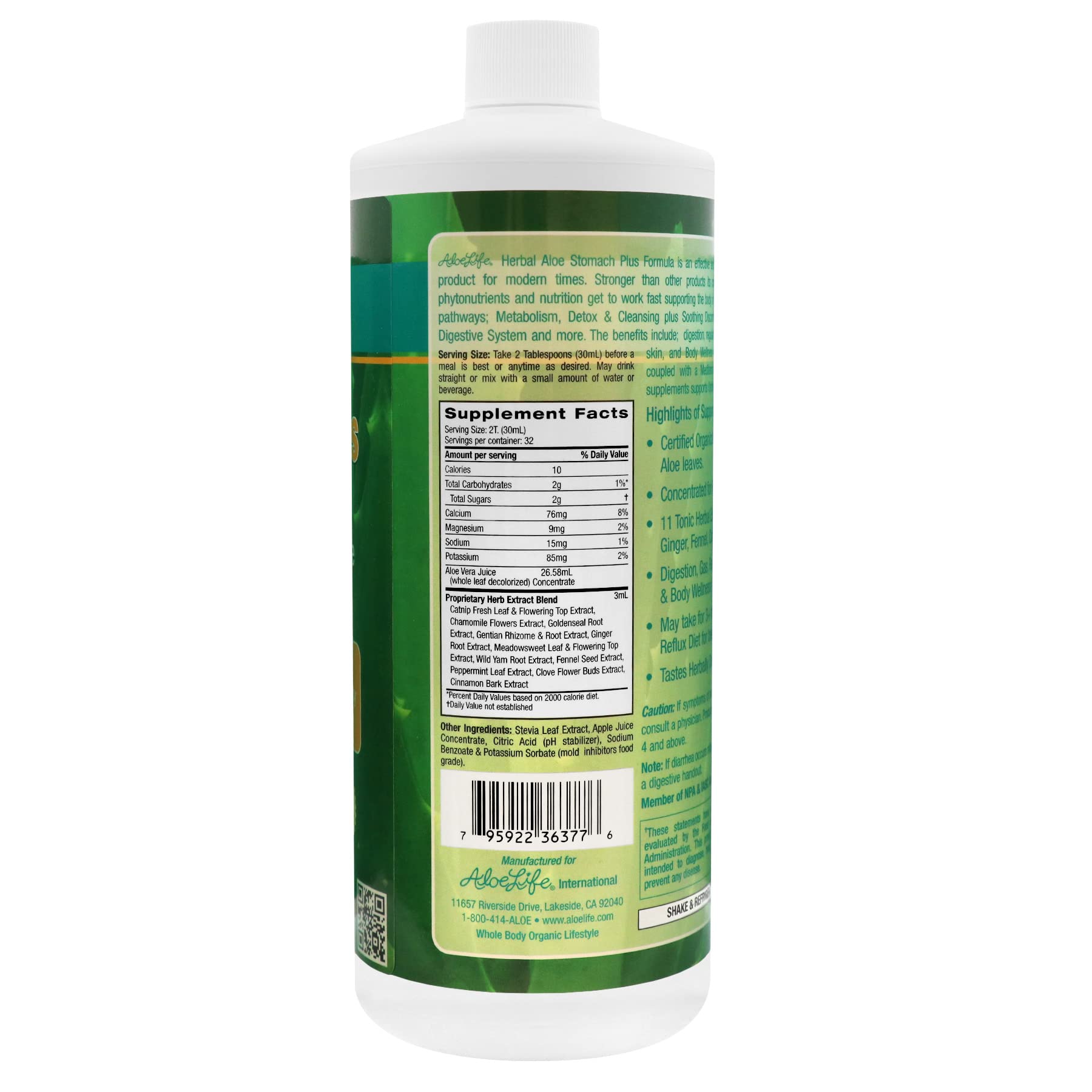 Aloe Life Stomach Plus label closeup highlighting the formula