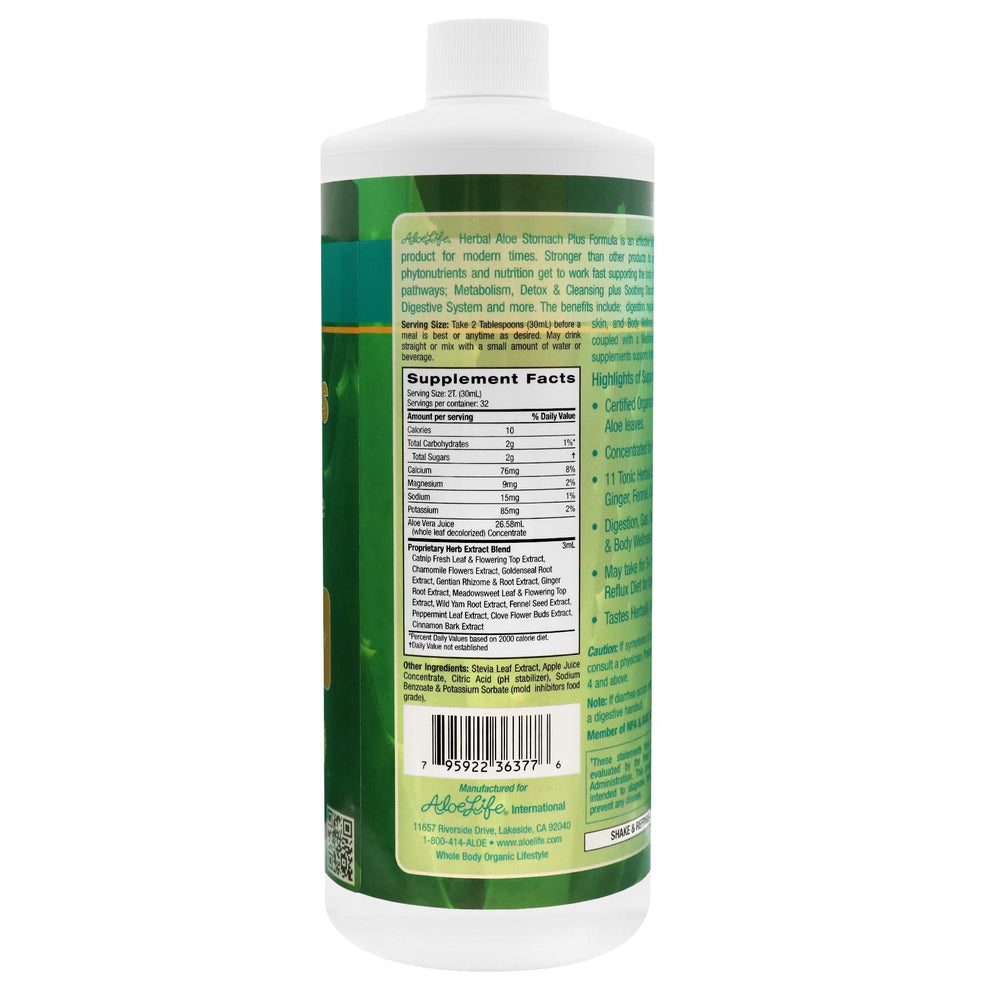 Aloe Life Stomach Plus label closeup highlighting the formula