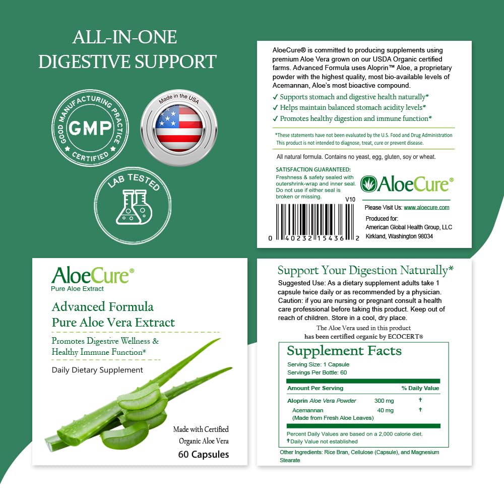 Aloecure bottle next to ECOCERT organic certification.