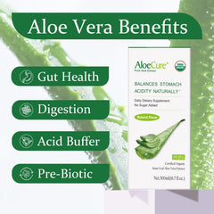 AloeCure label close-up highlighting organic certification and pure aloe content.