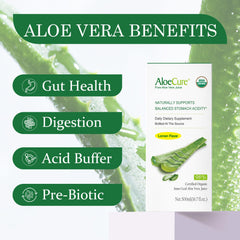 Aloecure lemon flavor bottle back label highlighting USDA organic certification.