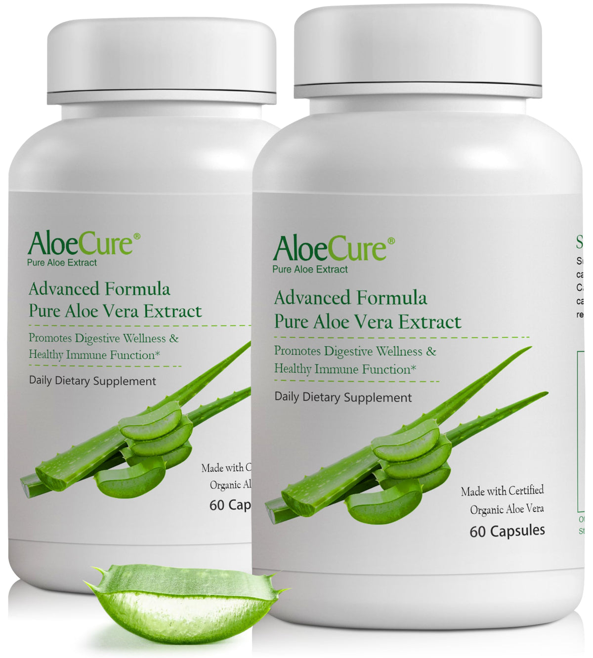 Aloecure Organic Aloe Vera Capsules bottle shows convenient daily digestion support.