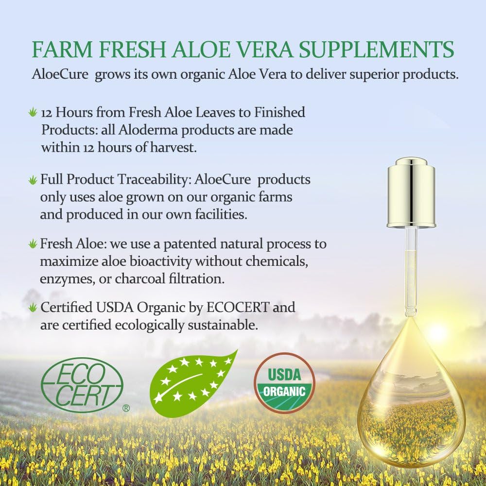 Aloecure facility logo and ECOCERT seal denoting organic quality.