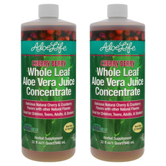 Aloe Life whole leaf juice bottle 32oz Cherry Berry for daily hydration.