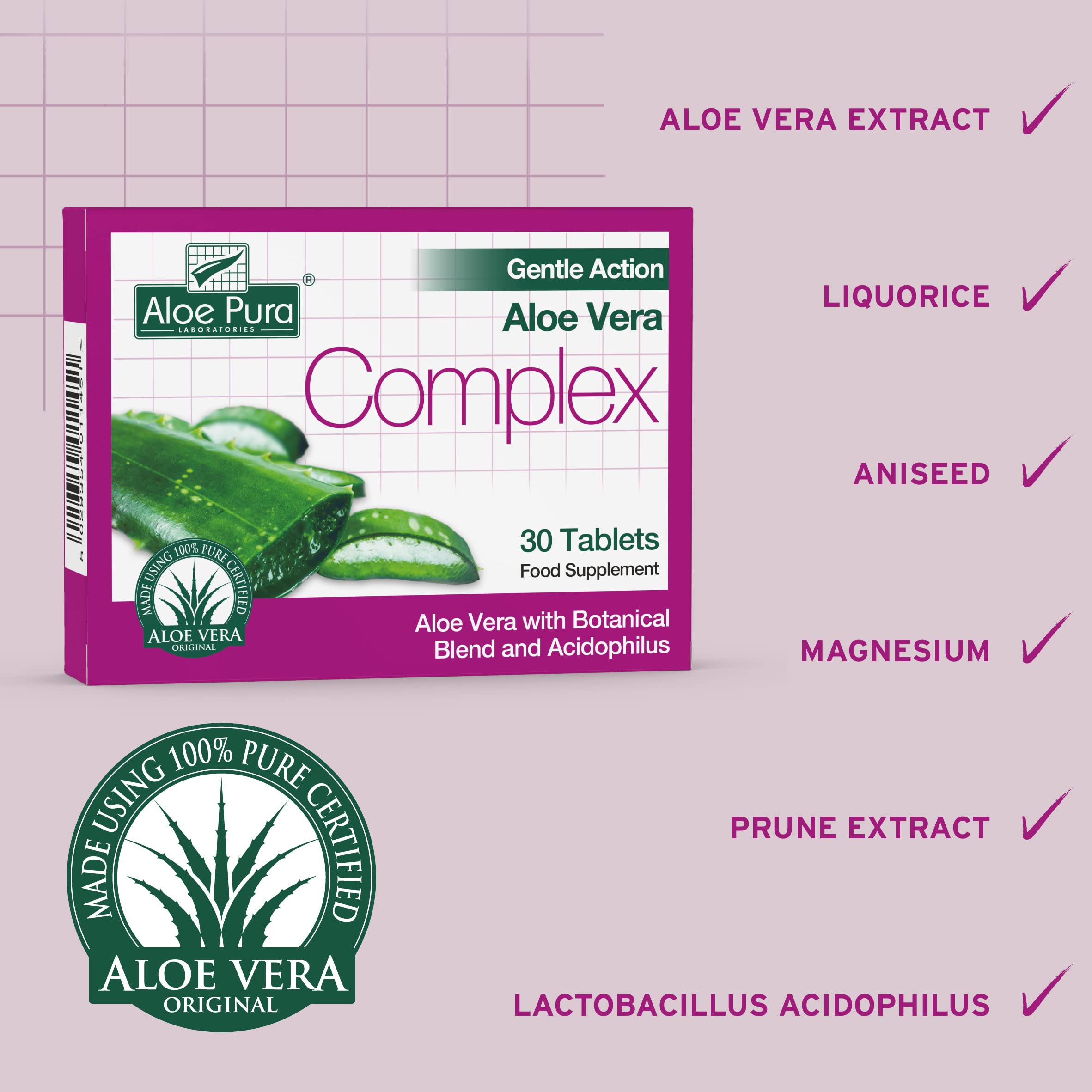 Aloe Pura Colax ingredients label emphasizes botanicals and Aloe Vera.
