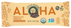 ALOHA chocolate espresso bar pack, on-the-go energy from plant-based protein.