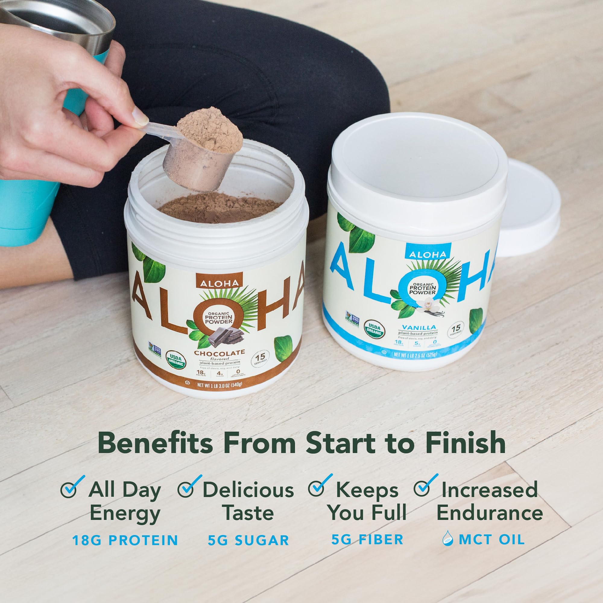 ALOHA chocolate protein powder used in baking as a healthy ingredient.