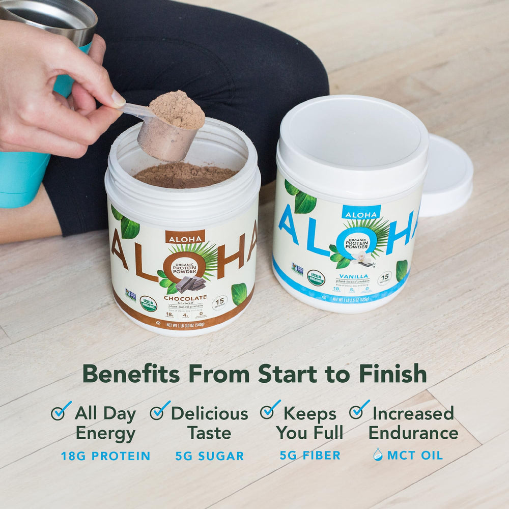ALOHA chocolate protein powder used in baking as a healthy ingredient.