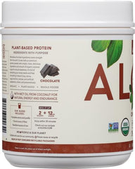 ALOHA chocolate protein powder dissolving smoothly in non-dairy milk.