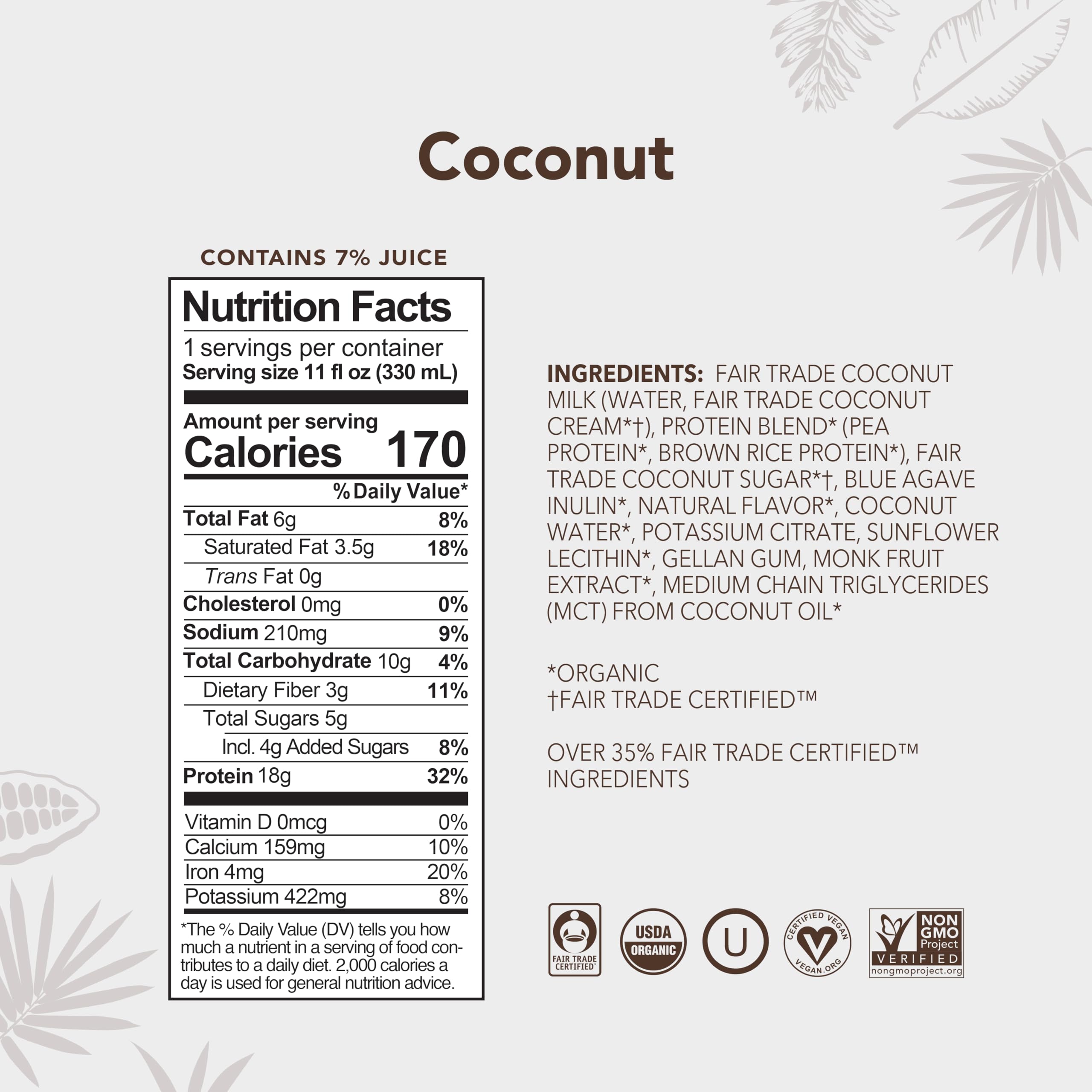 ALOHA coconut protein drink offers plant-based nourishment with fair trade ingredients.