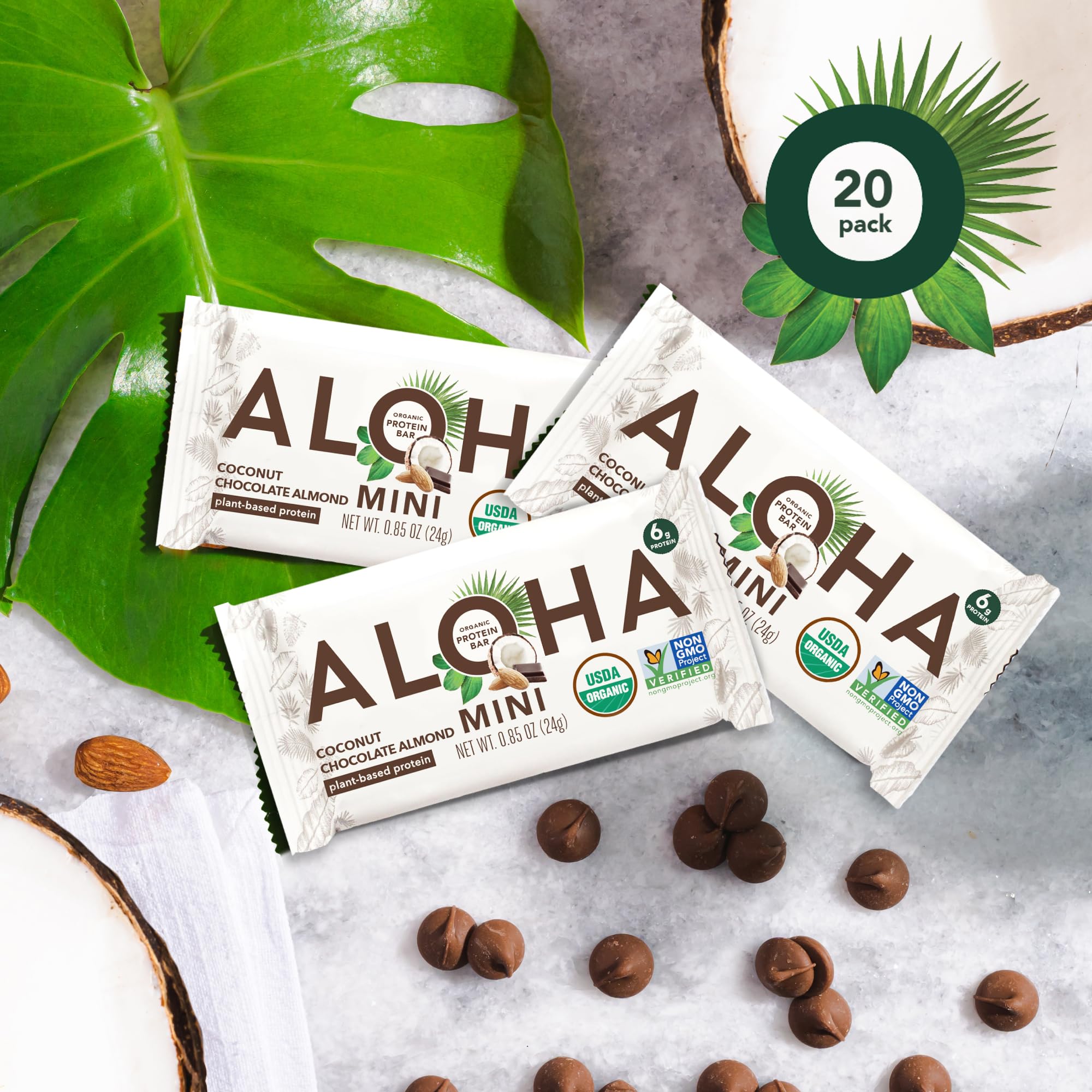 On the go ALOHA Minis bar in a bag for a quick snack.