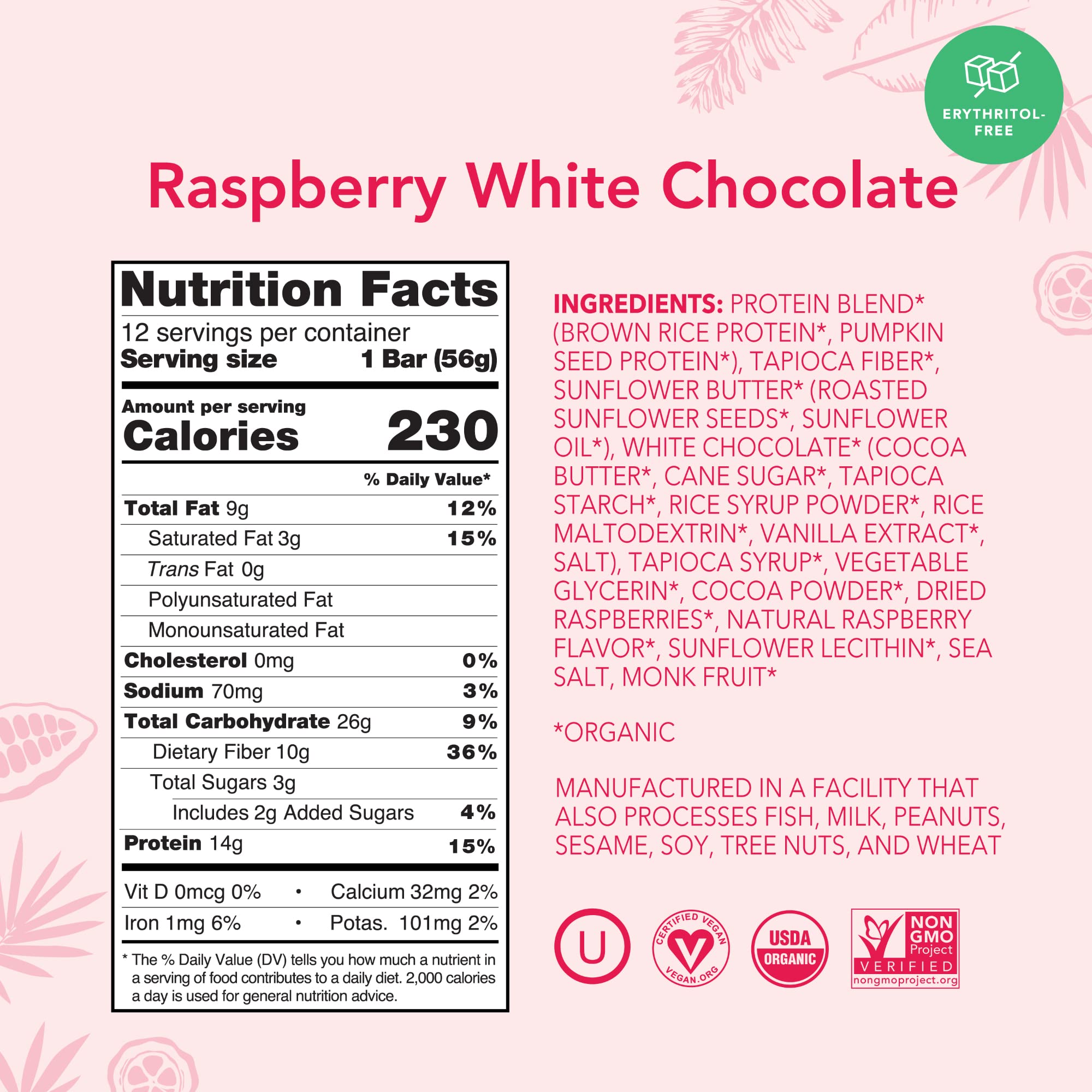 Close-up of ALOHA Raspberry White Chocolate bar showing texture and bite.