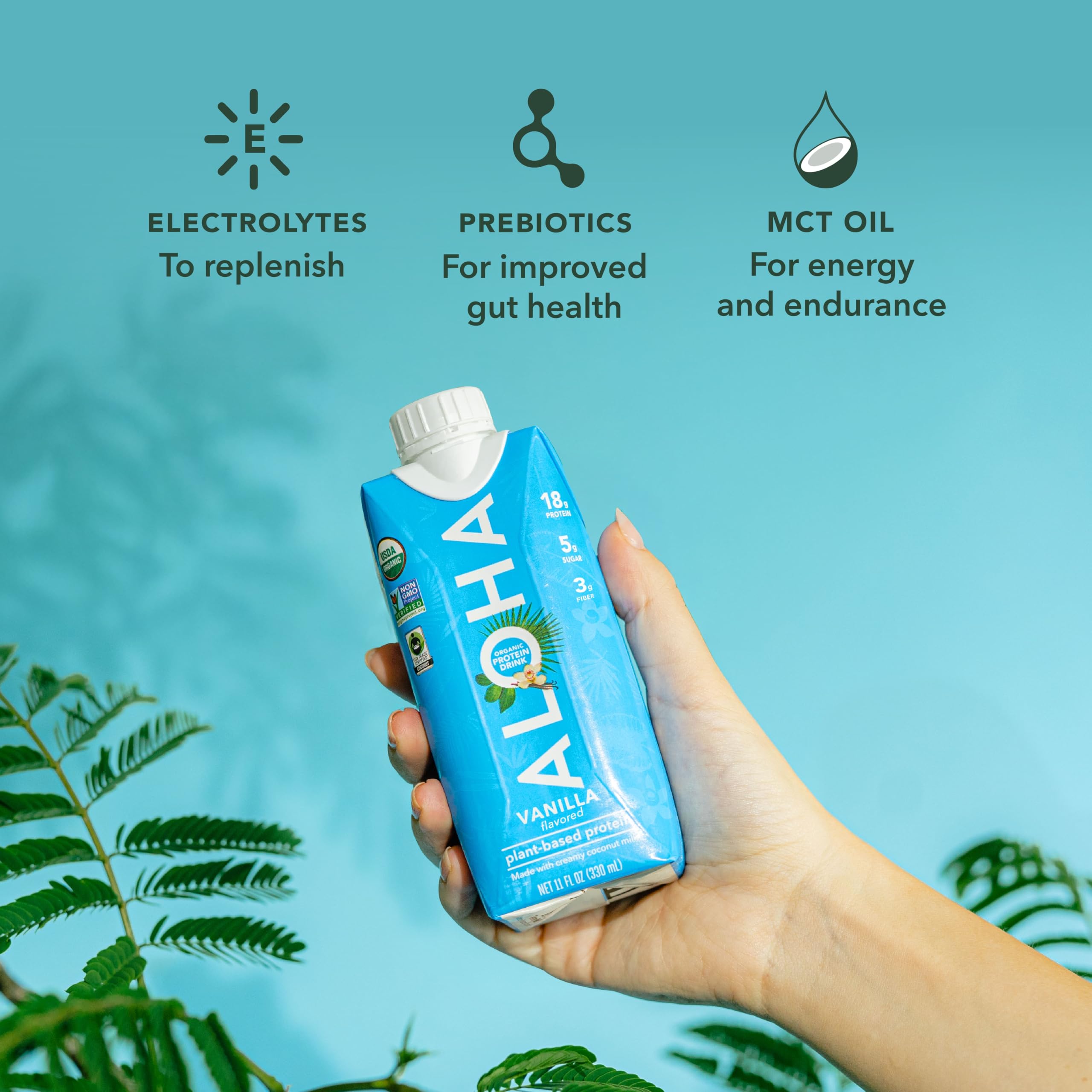 ALOHA USDA Organic ingredients highlight clean, non-GMO nutrition options.