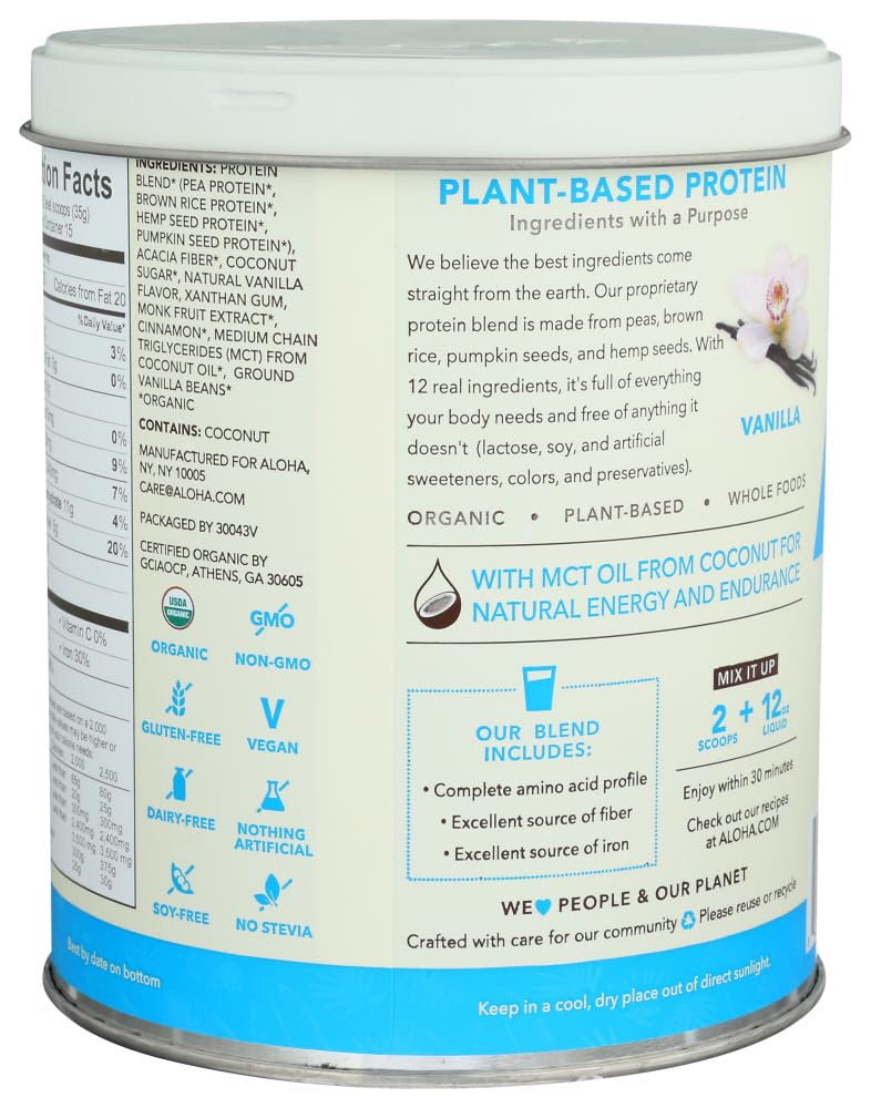 ALOHA organic vanilla protein shake with creamy texture and clean ingredients