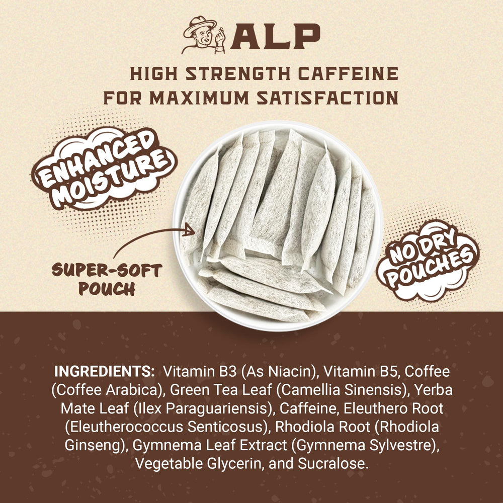 Pouch opened for ALP Supply Co Coffee Break during workout or work session.