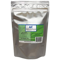 Alpha Chemicals zinc sulfate monohydrate bottle for agricultural zinc supplementation and water treatment.