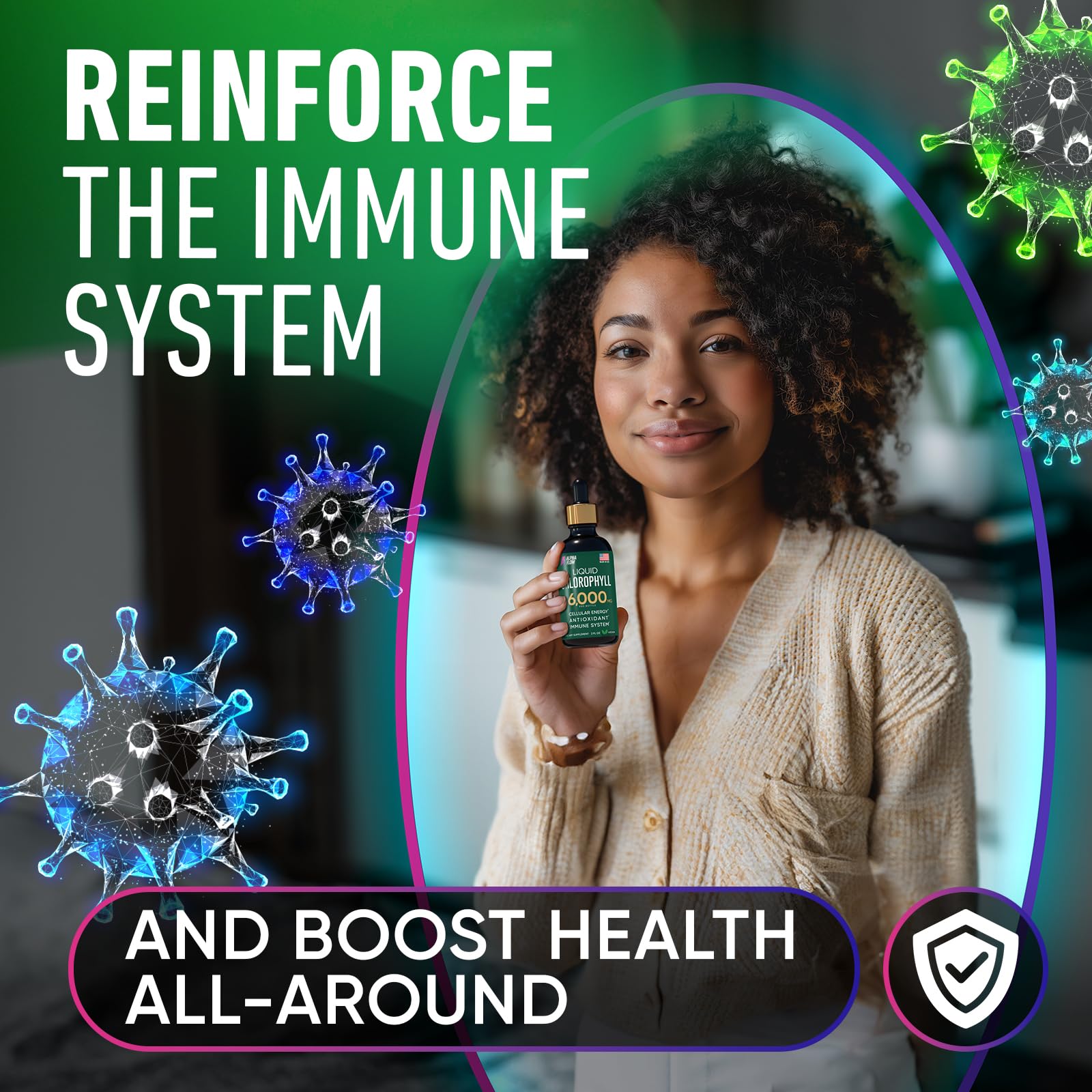 Amber bottle of Alpha Flow Chlorophyll Drops preserves freshness and potency.