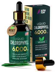Alpha Flow Chlorophyll Drops bottle for daily greens and antioxidant support.