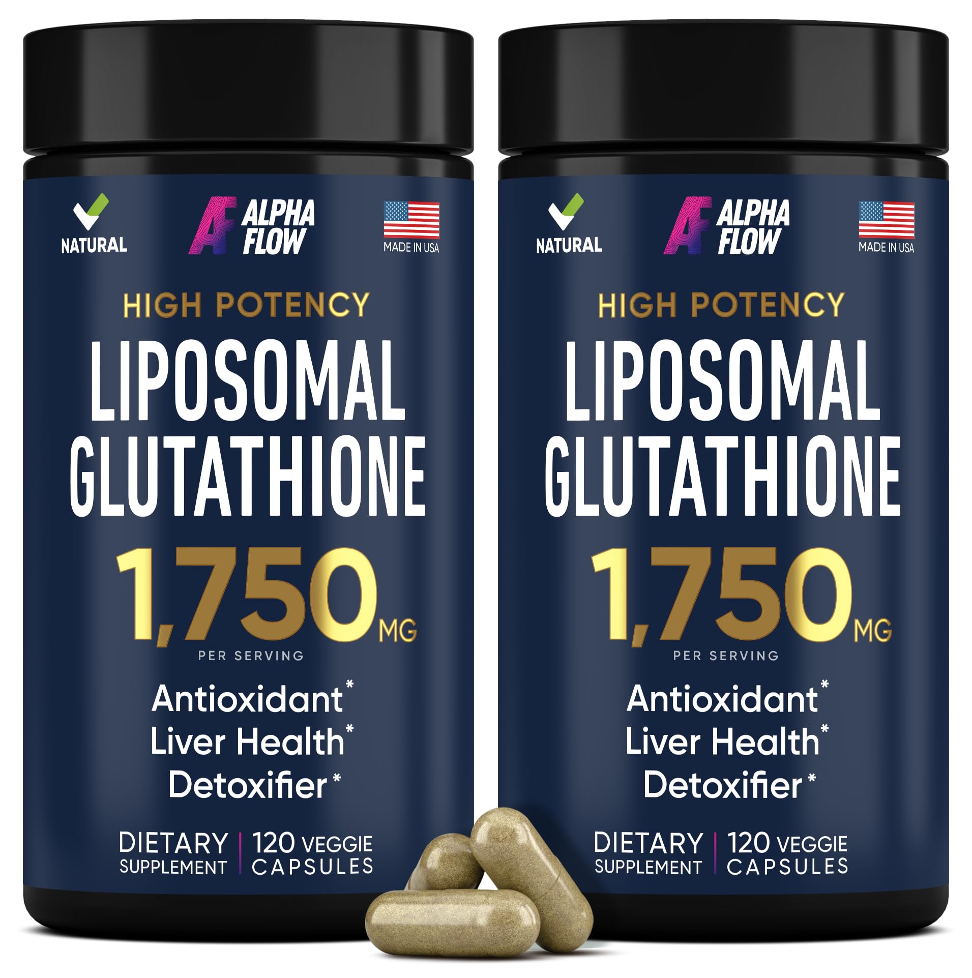Alpha Flow Glutathione 1100mg bottle highlighting the potent antioxidant formula for daily wellness.